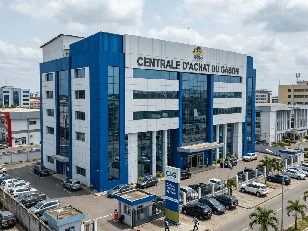 Centrale d'Achat du Gabon office building with cars parked outside