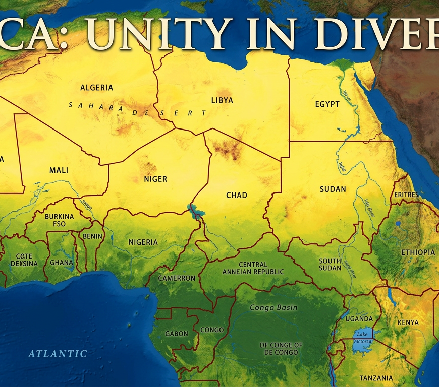 Realistic map of Africa with Pan-African colors