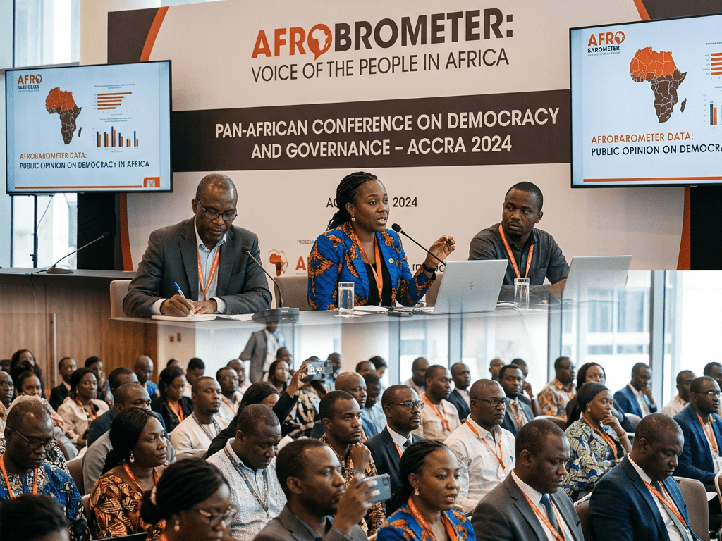 Panel discussion at Afrobarometer conference on democracy with audience