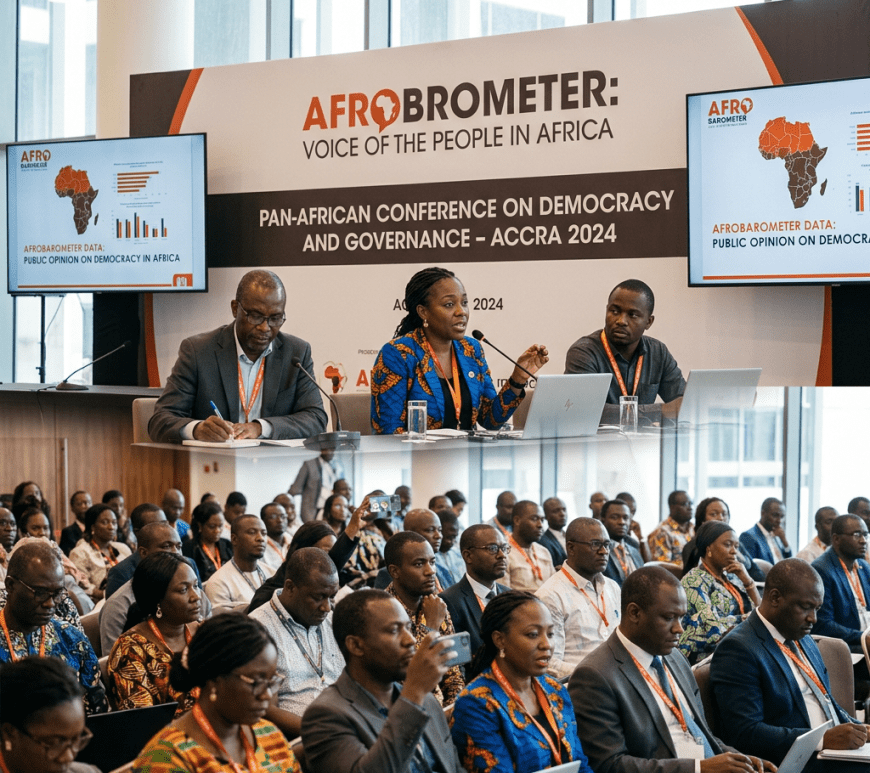 Panel discussion at Afrobarometer conference on democracy with audience